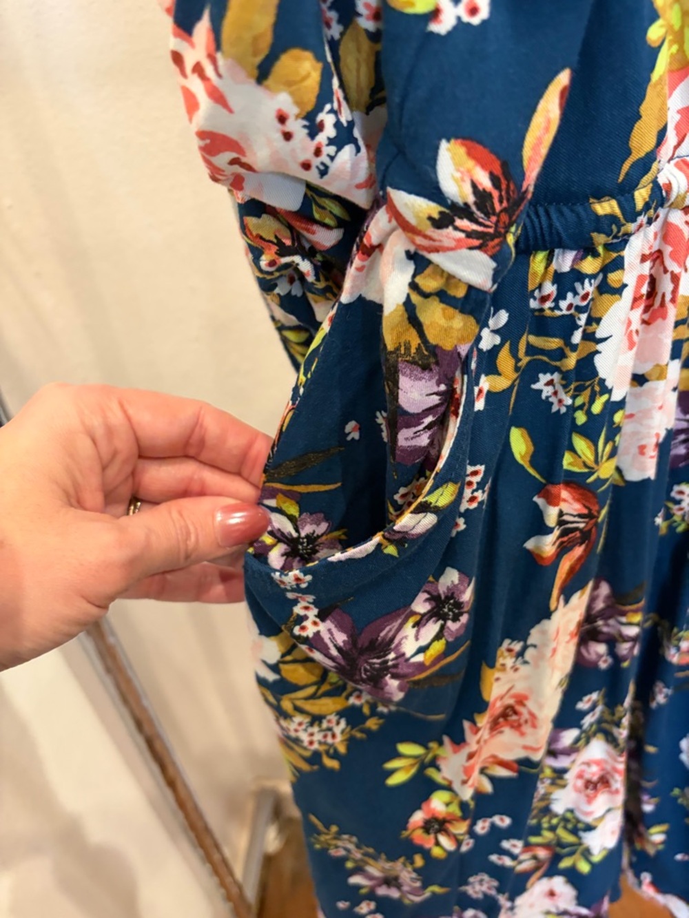torrid Navy Floral High-Low Dress with Pink & Cream Roses - Picture 7 of 8